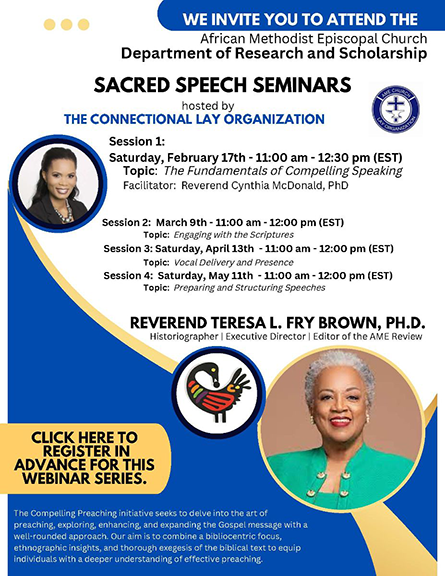 African Methodist Episcopal Church — SACRED SPEECH SEMINARS (Session #4) • Saturday, May 11th, 2024 • 11:00 am – 12:00 pm (EST)