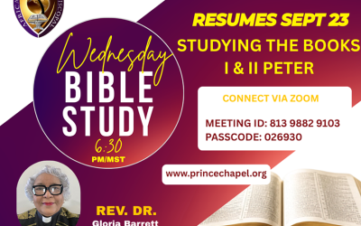 Prince Chapel A.M.E. Church — WEDNESDAY BIBLE STUDY • Resumes Sept. 23rd, 2026 @ 6:30pm / MST
